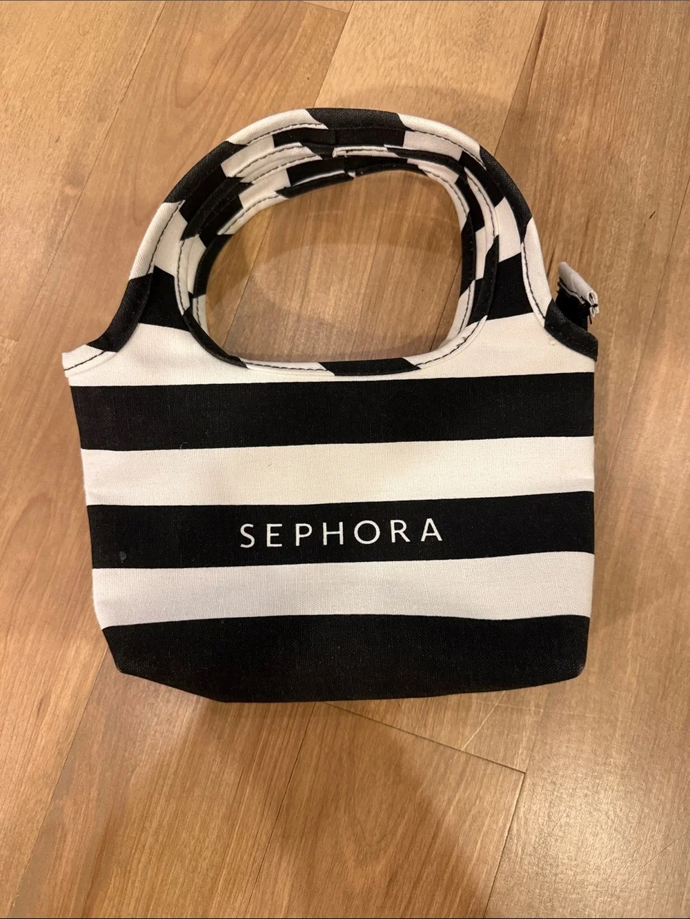 Sephora Black and White Striped Cosmetic Tote 6in x 8in